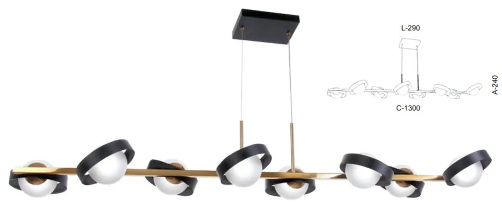 Pendente Retangular Aro 120X29X24Cm Metal E Globo Ø10Cm 08Xg9 |Old Art... (PRETO, CLEAR (TRANSPARENTE))