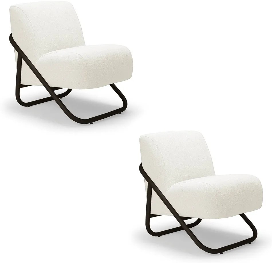 Poltrona Sala Estar Industrial Preto Kit 2 Martina Bouclê Off White K01 - D'Rossi