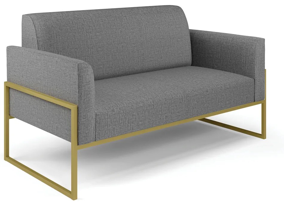 Sofá Namoradeira com 2 Poltronas Base Industrial Alta Dourado Marisa Linho Grafite A26