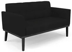 Sofá Namoradeira e 2 Poltronas Base Madeira Preto Ana Linho Preto - Ib