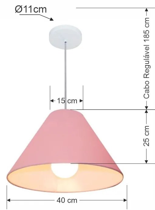 Lustre Pendente Cone Md-4078 Cúpula em Tecido 25/40x15cm Rosa Bebê - Bivolt