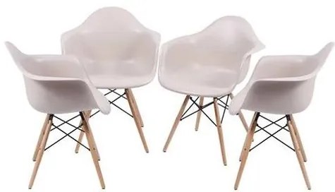 Kit 4 Cadeiras Eames com Braco Fendi Base em Madeira - 64682 Sun House