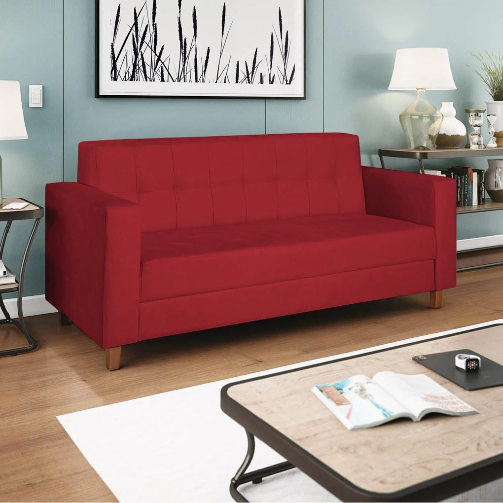 Sofá 2 Lugares Denver Suede Vermelho - ADJ Decor