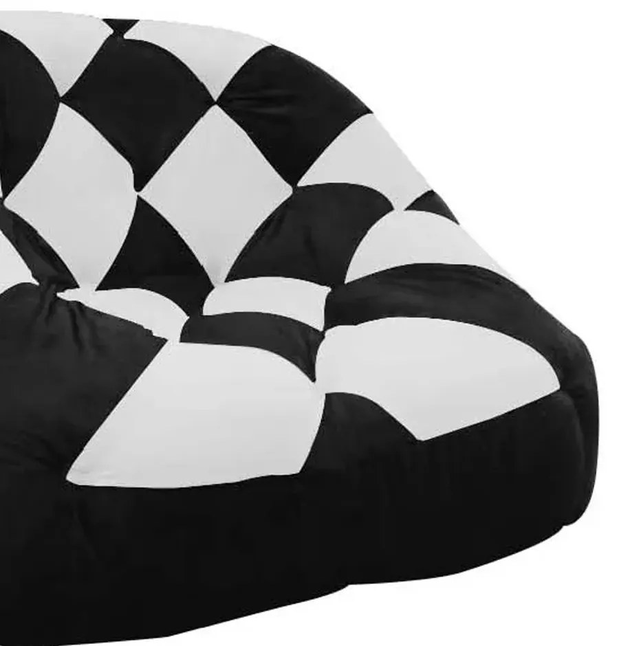 Poltrona Redonda Tipo Puff Dama Suede Preto e Branco C05 - D'Rossi