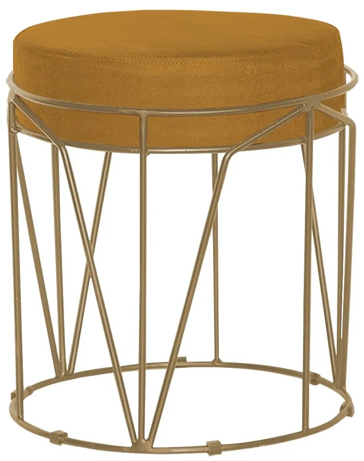 Puff Decorativo Sala de Estar Base Gold Chloe Suede Mostarda G41 - Gran Belo