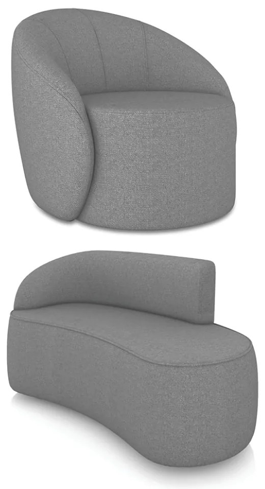 Sofá 2 Lugares Orgânico 140cm Morgan e Poltrona Lua Linho Grafite D03 - D'Rossi