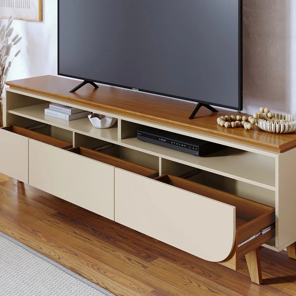 Rack TV 75 Pol 200cm Bancada para Sala Elarin M20 - D'Rossi - Cinamomo e Off White