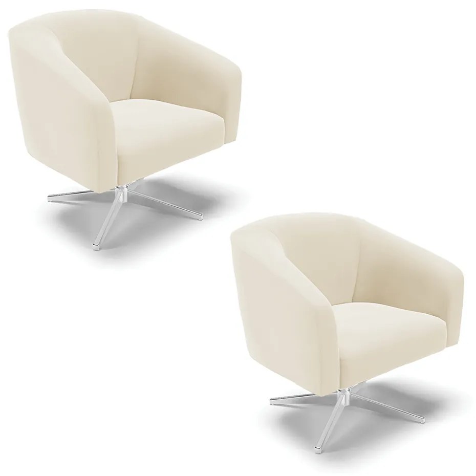 Poltrona Decorativa Giratória Cromada Kit 2 Stella Veludo Bege D03 - D'Rossi