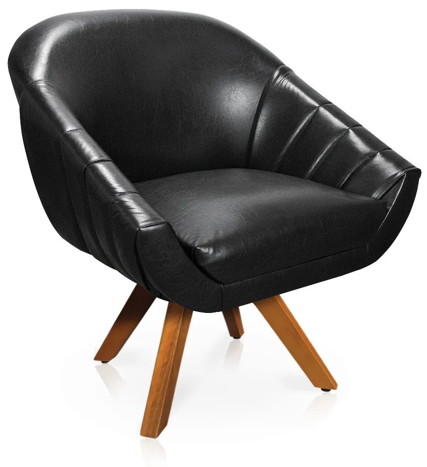 Poltrona Giratória Giovana Corano Preto Base Base Madeira MM30 - D'Rossi