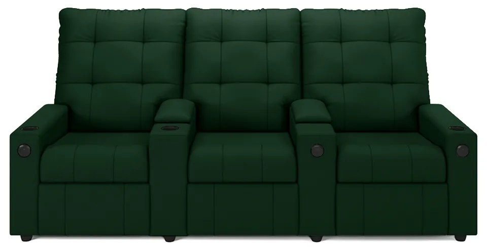 Poltrona Reclinável Para Cinema Parma 3 Lugares Baú USB Veludo FH1 - D'Rossi - Verde