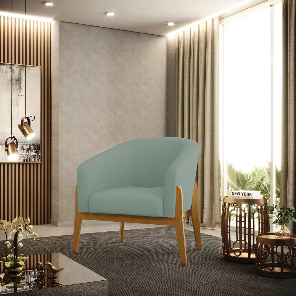 Poltrona Decorativa Base Madeira Stella Cotelê Int/Veludo D03 - D'Rossi - Menta