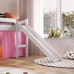Cama Elevada Com Escorregador E Cortina BB1000 Branco/Rosa - Completa