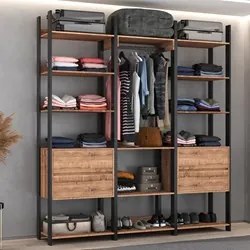 Closet 4 Gavetas 1 Cabideiro Estilo Industrial Chess F04 Preto/Solanum
