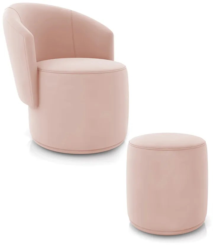 Poltrona e Puff Redondo Orgânico para Sala Malu Veludo M11 - D'Rossi - Rose
