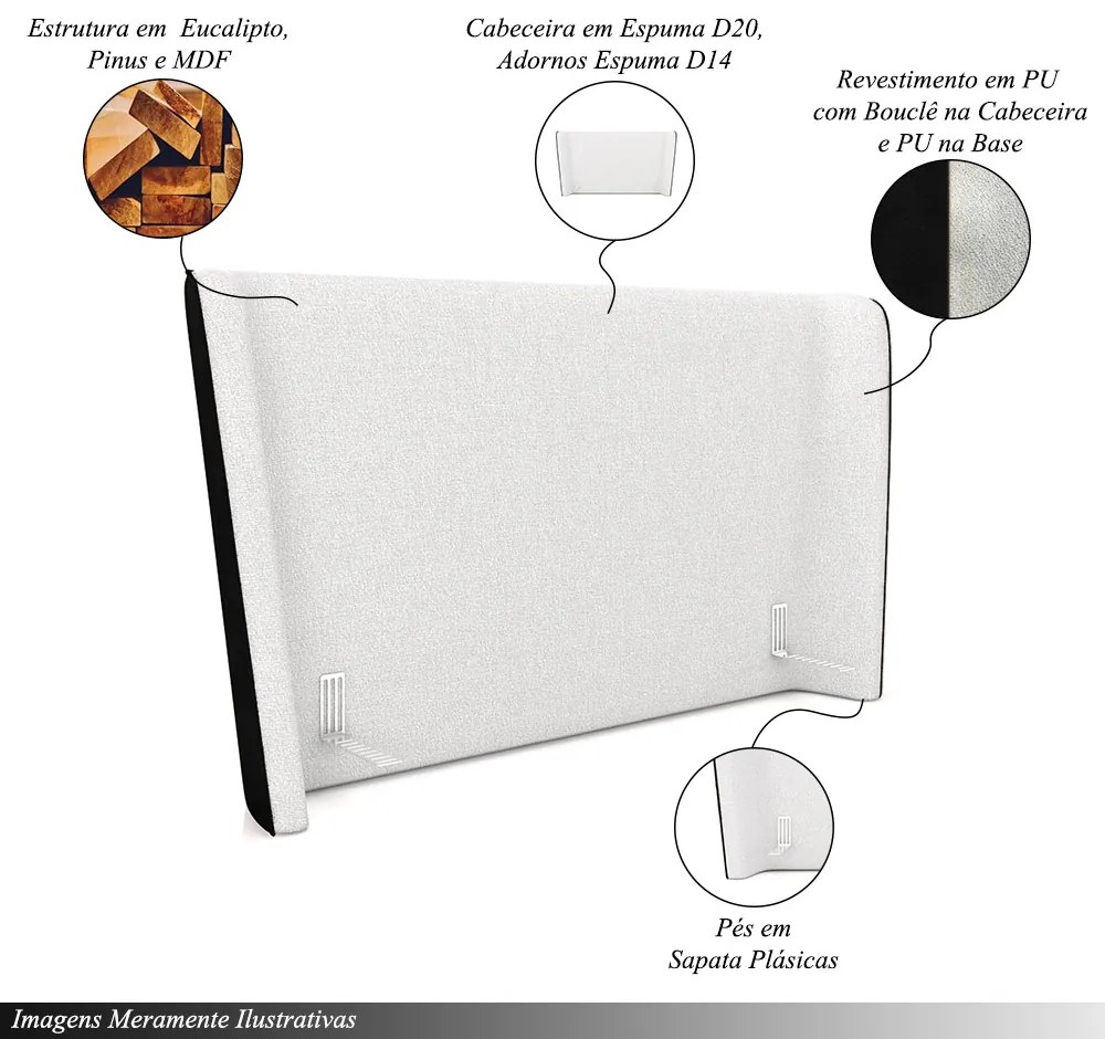 Cabeceira Design para Cama de Casal Torres Pés em Madeira PU/Bouclê Preto/Off White G91 - Gran Belo