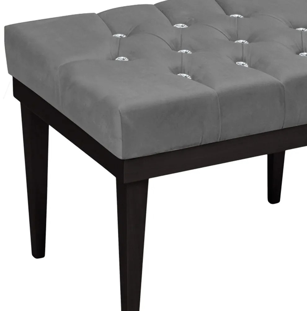 Puff Decorativo Londres Retangular Suede Grafite Com Strass - DRossi - D'Rossi