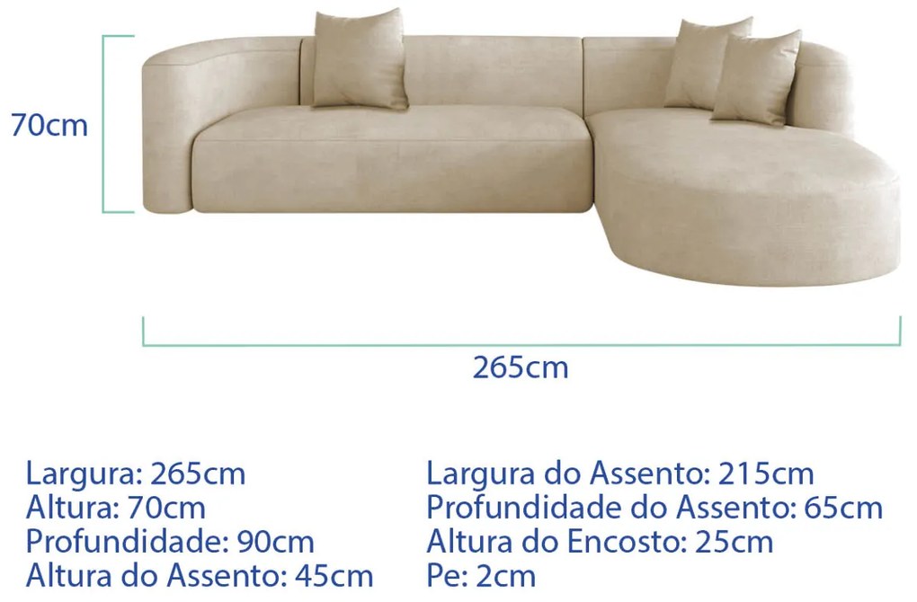 Sofá Modular Celinne Luxuoso Sala de Estar Decoração Luxo 265cm Bouclé