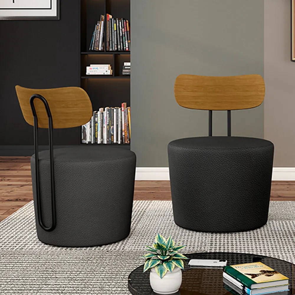 Poltrona Decorativa Addams PU Preto G45 - Gran Belo