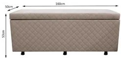Calçadeira Baú Casal Queen 160cm Estofada Liz S05 Suede Bordado Bege -