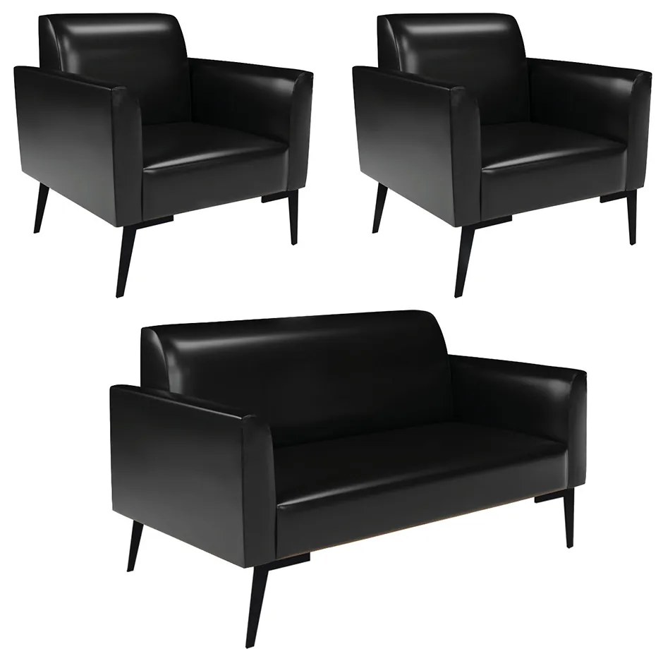 Sofá Namoradeira com 2 Poltronas Pés Villach Marisa Corano D03 - DRossi - Preto