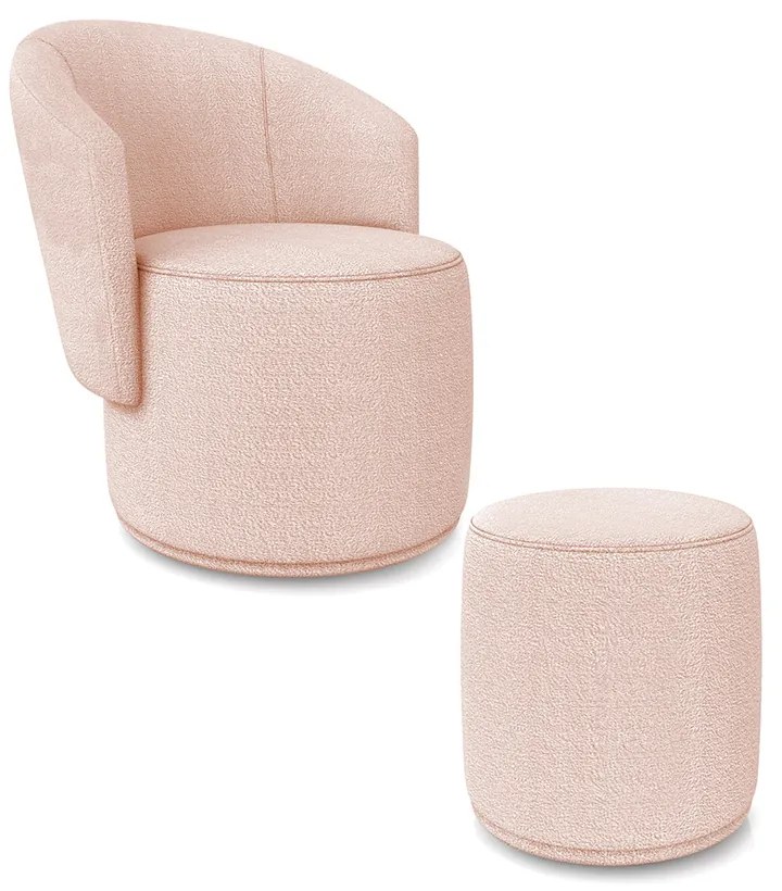 Poltrona e Puff Redondo Orgânico para Sala Malu Bouclê M11 - D'Rossi - Rose