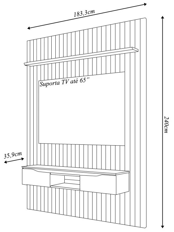 Painel Suspenso Ripado Seko TV 65" Portas Basculantes Borda Chanfrada Bali/Cedro G18 - Gran Belo