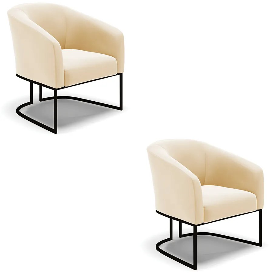 Poltrona Decorativa Industrial Preto Kit 2 Stella Suede Bege D03 - D'Rossi