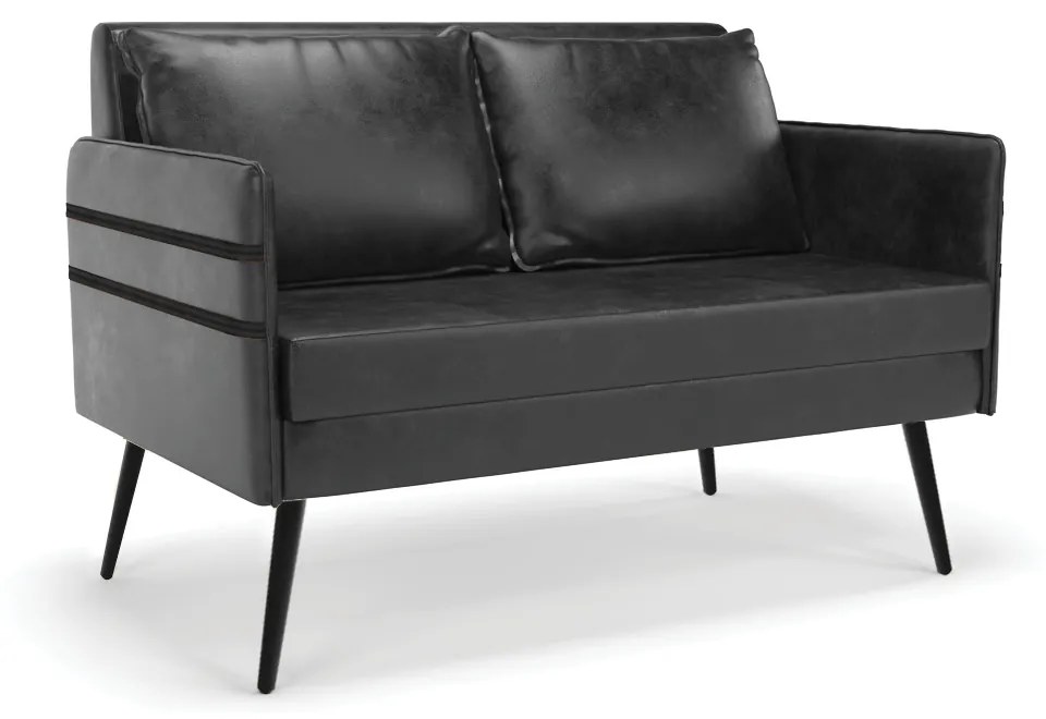 Namoradeira 02 Lugares Mari Corano Preto Pés Palito de Ferro - D'Rossi