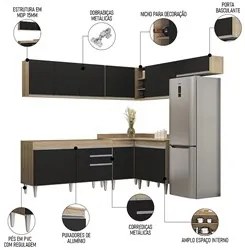 Armário de Cozinha Modulado de Canto 7 Peças CP22 Balcão sem Tampo Cas