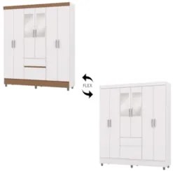 Guarda Roupa Solteiro 154cm Com Espelho Mayra Branco Flex V02 - Mpozen