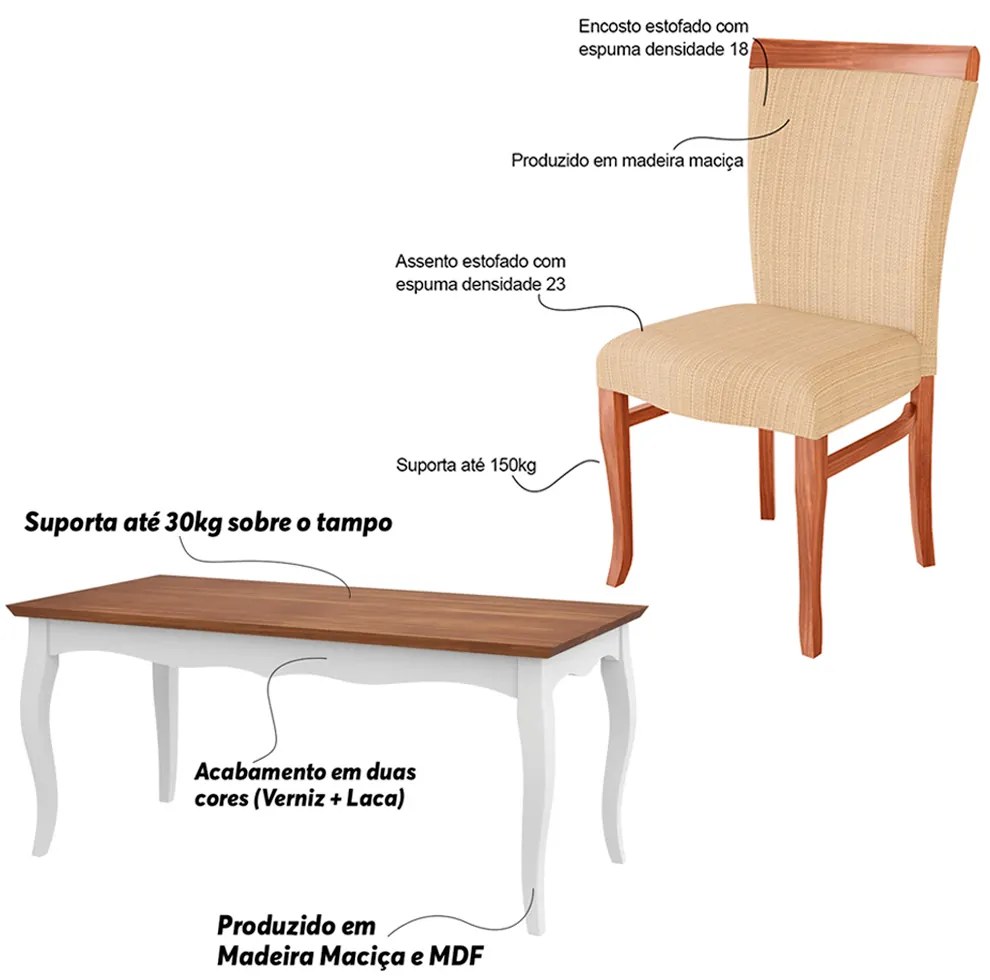Conjunto Mesa Gallia 200cm com 6 Cadeiras Orfeu Poliéster Branco/Imbuía G42 - Gran Belo