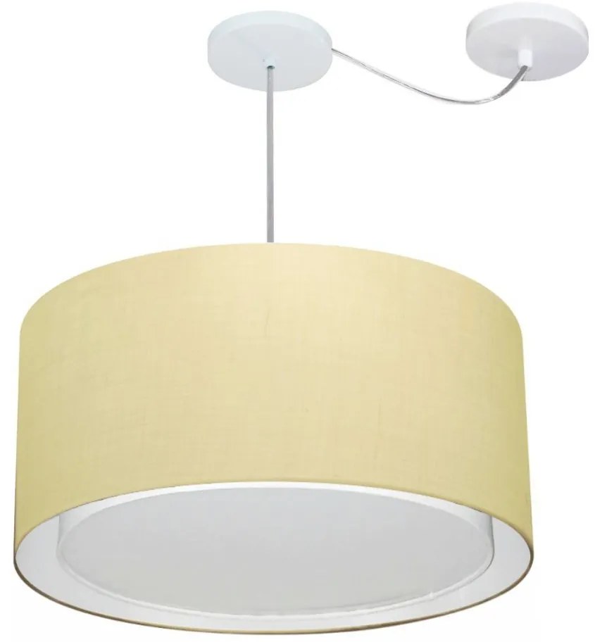 Lustre Pendente Cilíndrico Com Desvio Md-4315 Cúpula em Tecido 50x30cm Algodão Crú - Bivolt