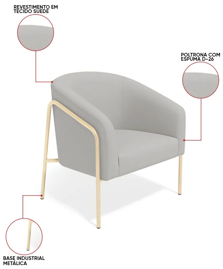 Poltrona Sala Industrial Alta Champanhe Stella Suede D03 - D'Rossi - Cinza