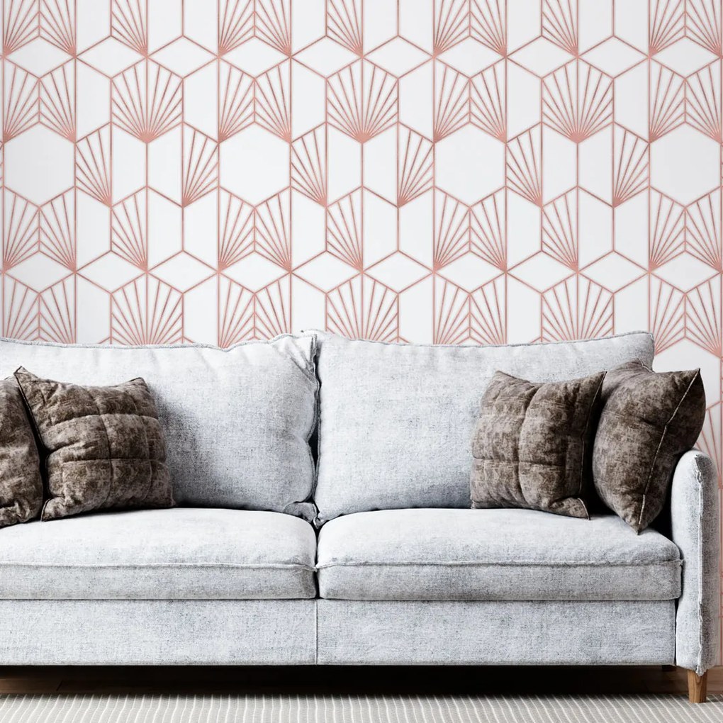 Papel de Parede Rose Hexágono Delicado