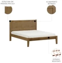 Cama Casal Queen Colchão 160cm Pé Madeira Maciça Solvi Freijó F07