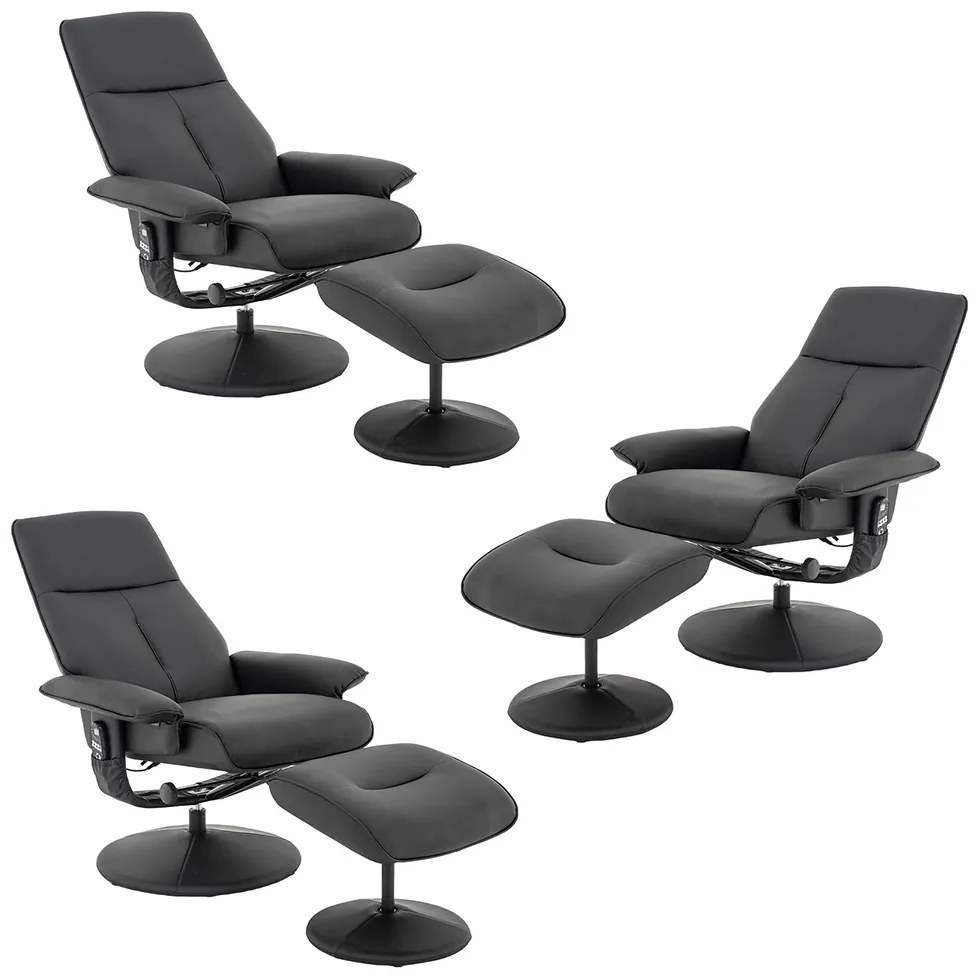 Kit 3 Poltronas do Papai Reclinável Elétrica Com Apoio de Pés Giratória e Massagem Nebraska PU Preto G56 - Rivatti