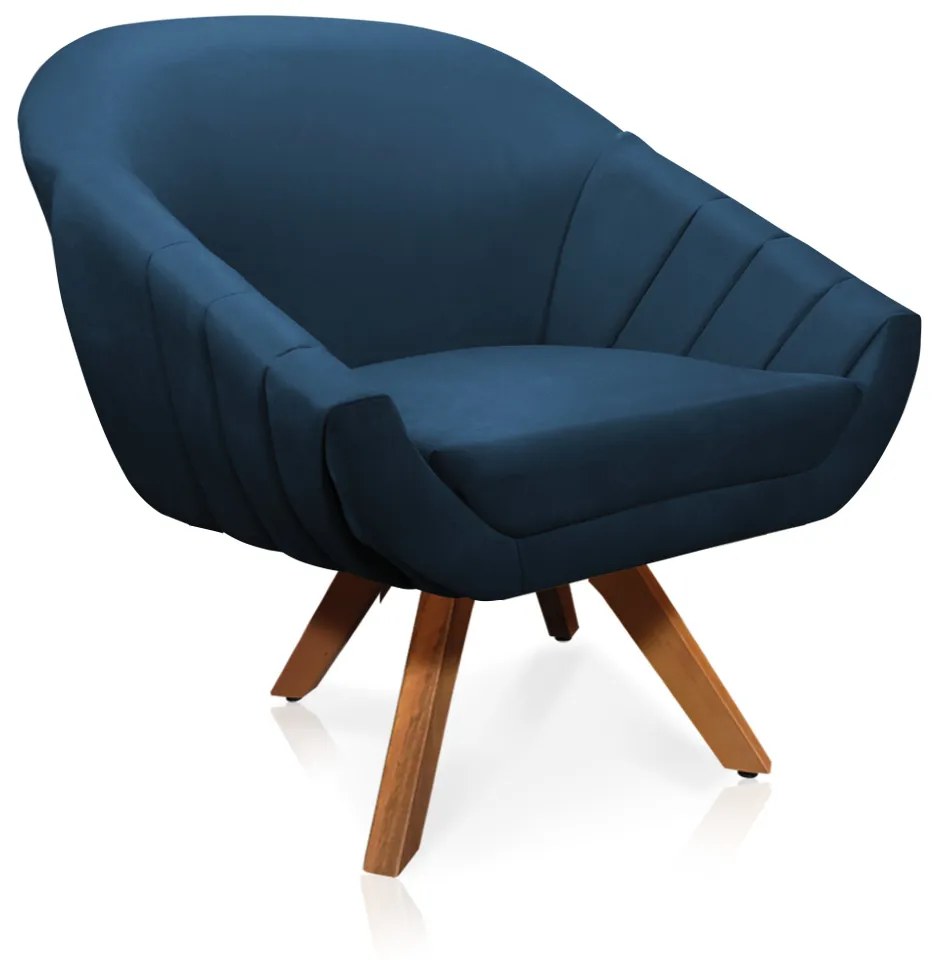 Kit 01 Namoradeira 02 Lugares e 02 Poltronas Giratória Giovana Suede Azul Marinho Base Madeira MM30 - D'Rossi