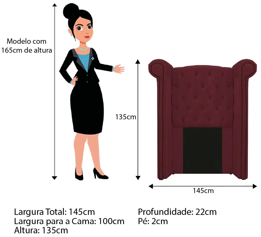 Kit Cabeceira e Calçadeira Veneza 100 cm Solteiro Suede Bordô - ADJ Decor