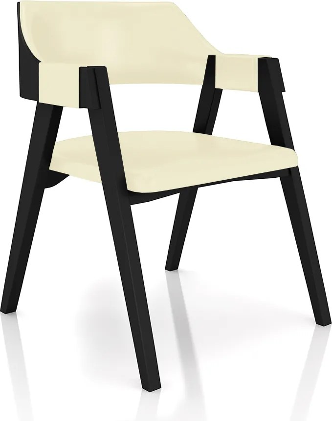 Kit 5 Cadeiras Sala de Jantar e Jogos Carteados Madeira Maciça Poker PU OffWhite/Preto G42 - Gran Belo