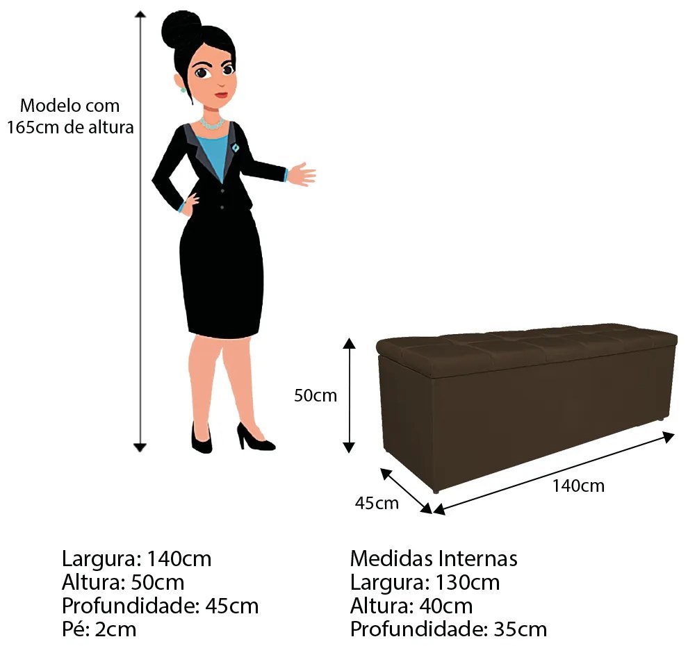 Calçadeira Estofada Manchester 140 cm Casal Suede Marrom - ADJ Decor