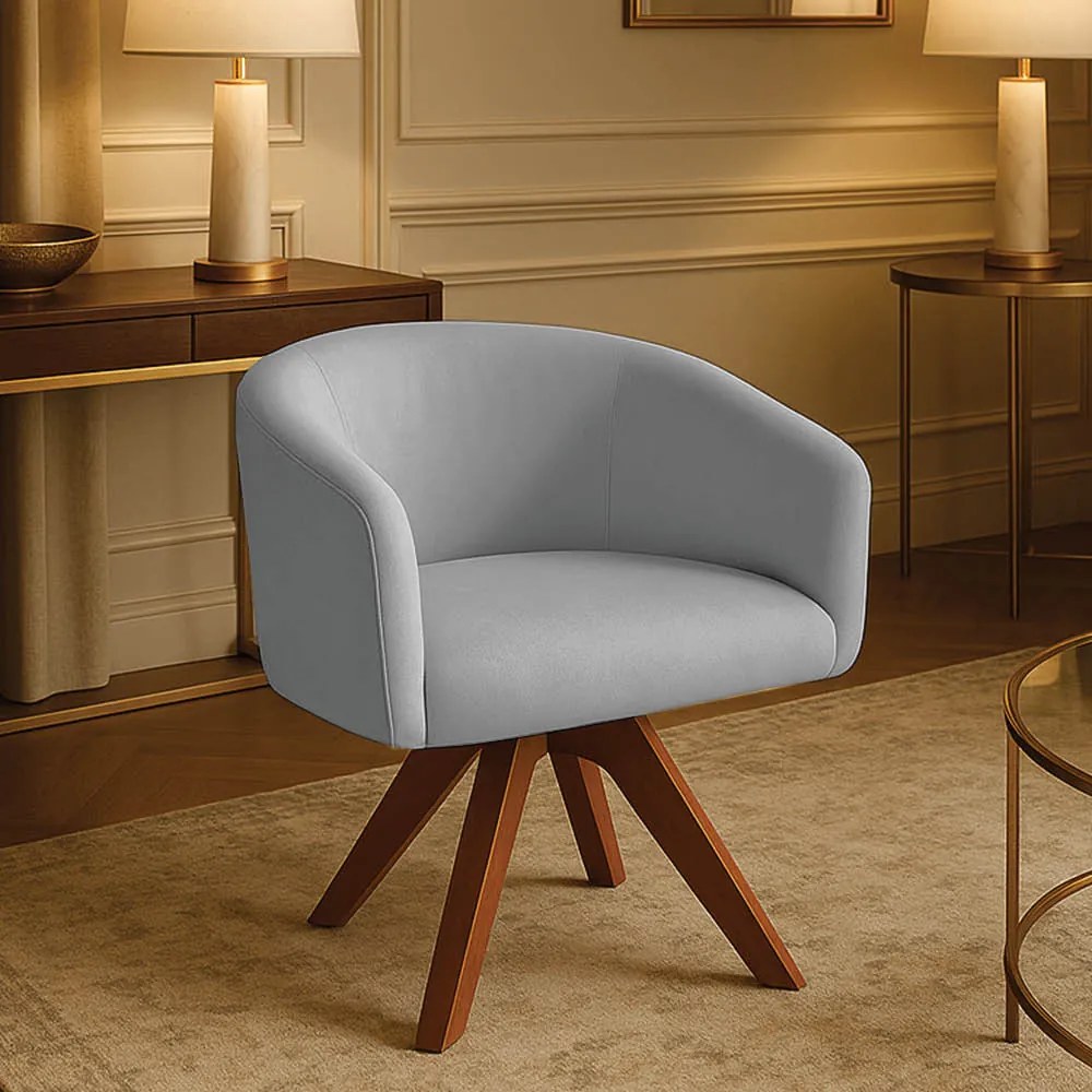 Poltrona Sala Base Giratória Madeira Arielle Suede Cinza D03 - D'Rossi