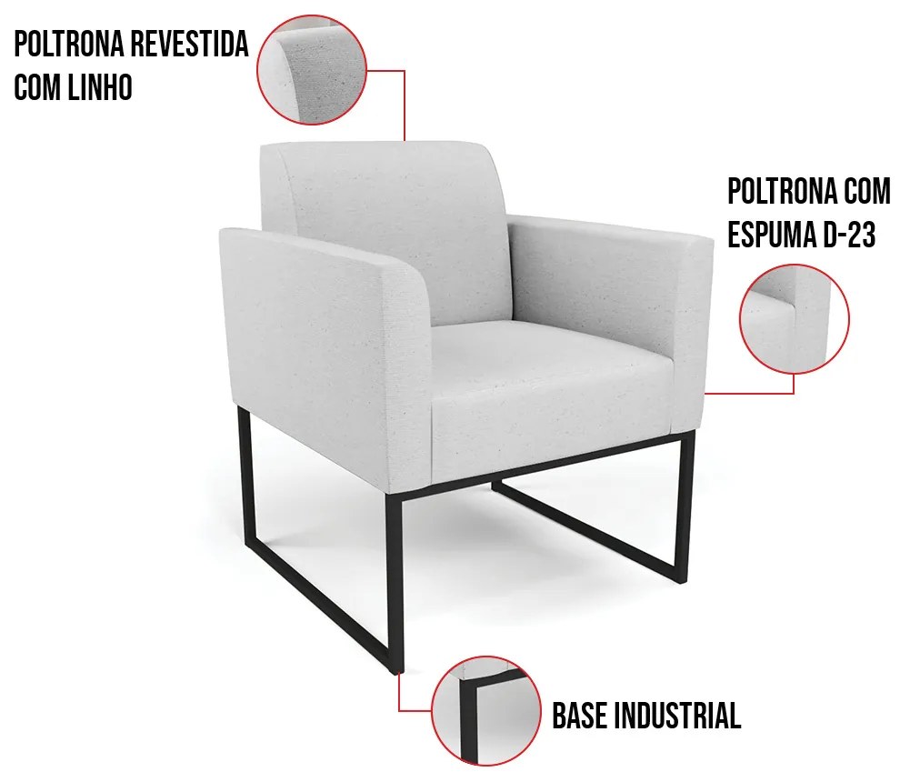 Poltrona Base Industrial Preto Marisa Linho - A05 Cinza