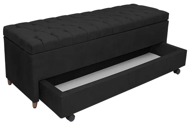 Calçadeira Baú com Sapateira Casal 140cm Paris Capitonê Suede Preto - Sheep Estofados - Preto