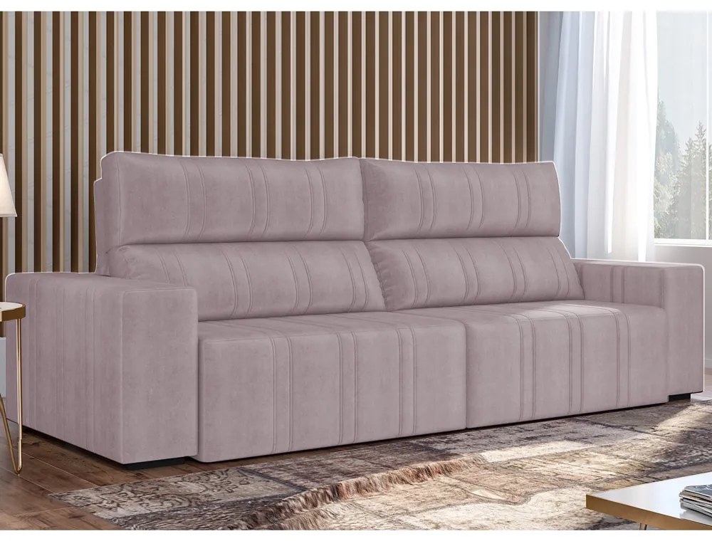 Sofá Retrátil 254 cm Sala de Estar Leonel Suede Rosê G52 - Gran Belo