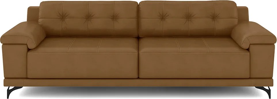 Sofá Living 3 lugares 215cm Agostino Pés Design em Ferro Couro Caramelo G52 - Gran Belo