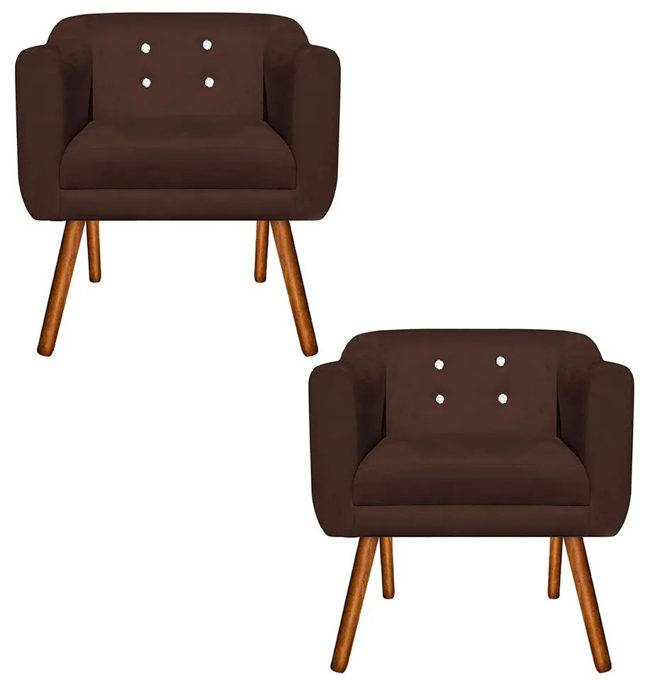 KIT 02 POLTRONAS JULIA SUEDE COM STRASS  - Marrom