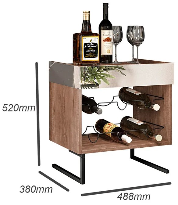 Adega para 6 Garrafas com Espelho Pés de Metal Aurora Marrom/Preto - Home Design - Marrom