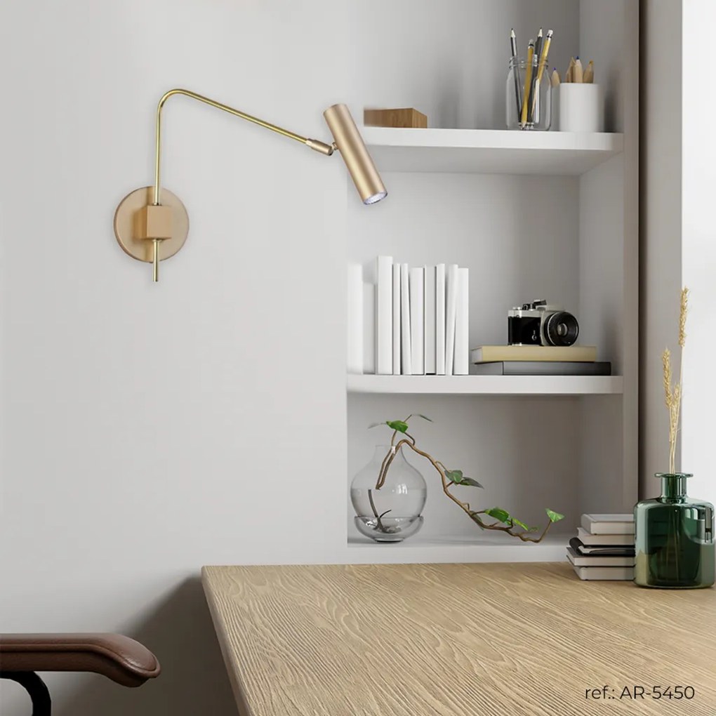 Arandela Haste Articulada Tubinho 12X40X32Cm Metal 01Xmr11 | Old Artis... (DOURADO FOSCO)