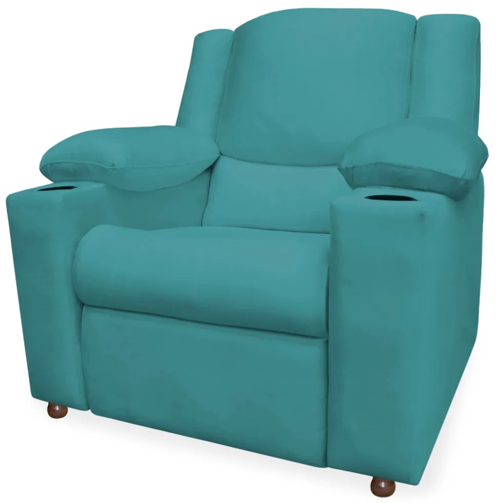 Poltrona Papai Manchester Reclinável Veludo Azul Tiffany