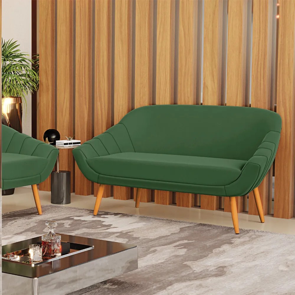 Namoradeira 02 Lugares Giovana Suede Pés Palito Castanho - D'Rossi - Verde